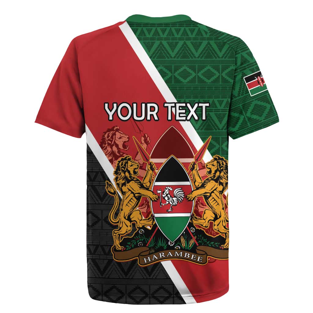 Personalised Kenya Rugby Jersey Coat Of Arms Mix Flag Style