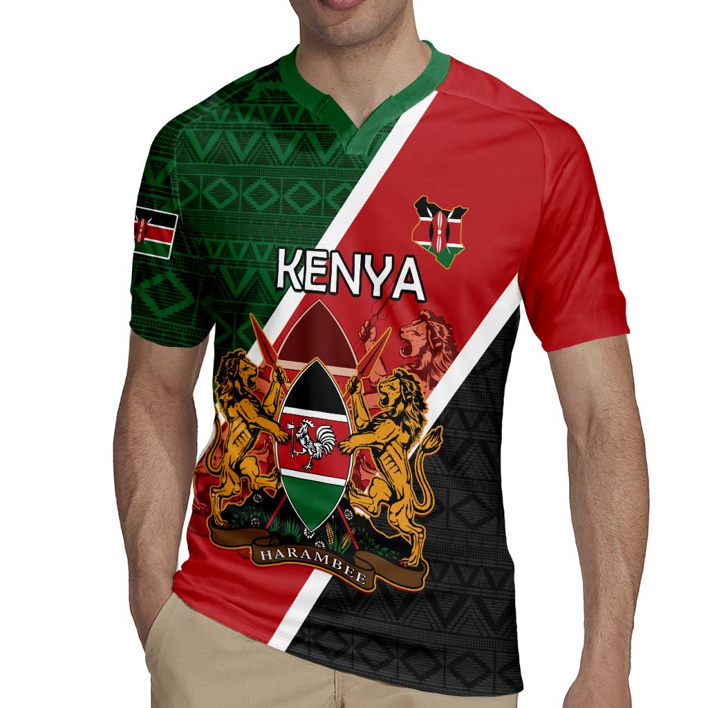 Personalised Kenya Rugby Jersey Coat Of Arms Mix Flag Style
