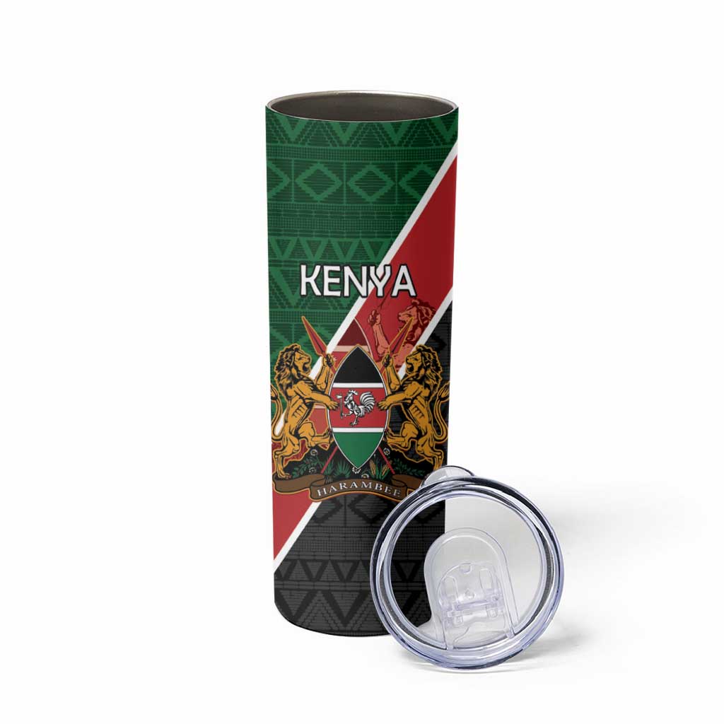 Personalised Kenya Skinny Tumbler Coat Of Arms Mix Flag Style
