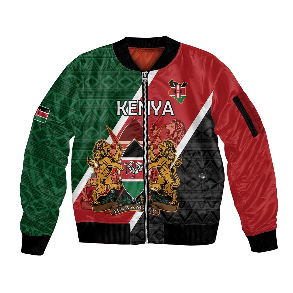 Personalised Kenya Sleeve Zip Bomber Jacket Coat Of Arms Mix Flag Style