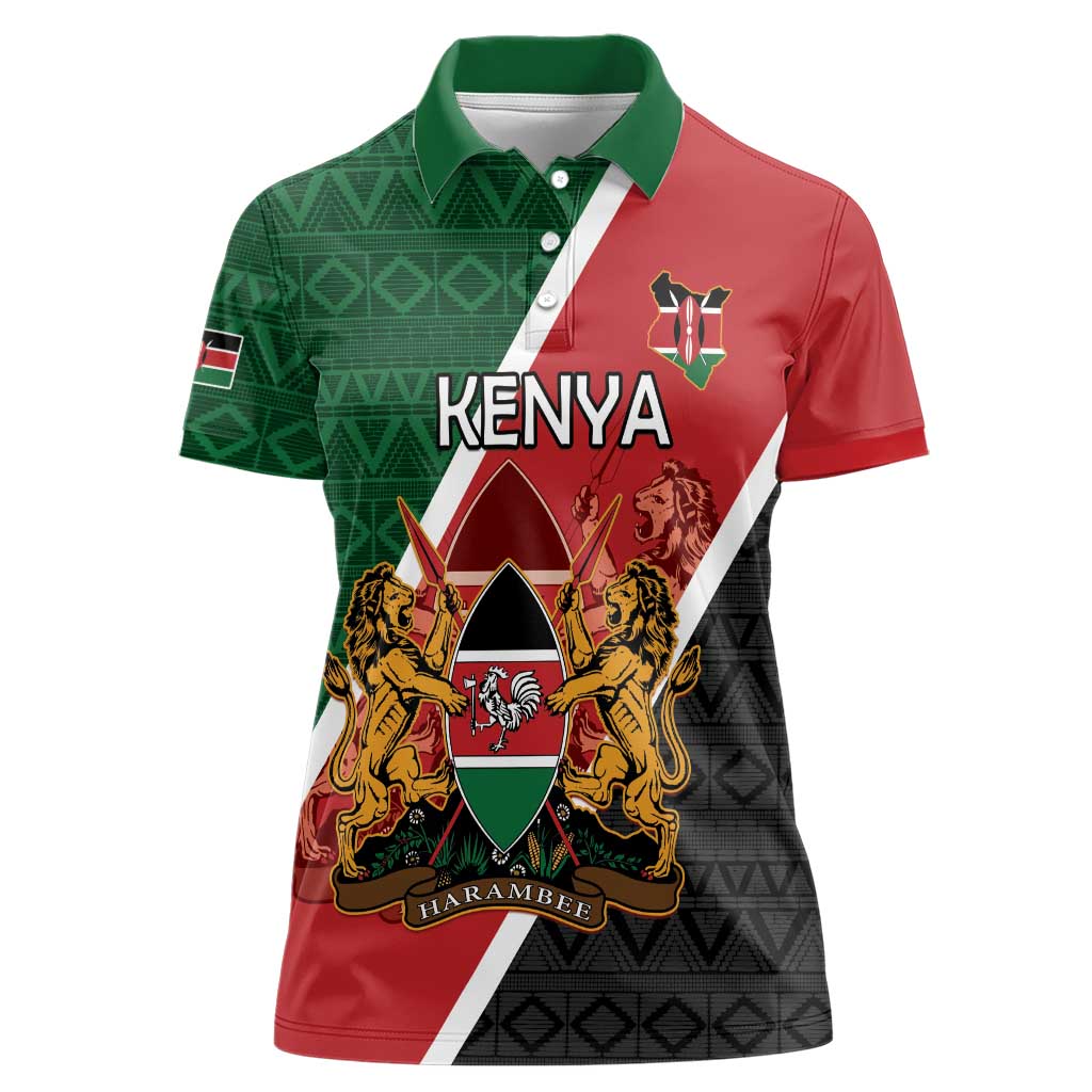 Personalised Kenya Women Polo Shirt Coat Of Arms Mix Flag Style