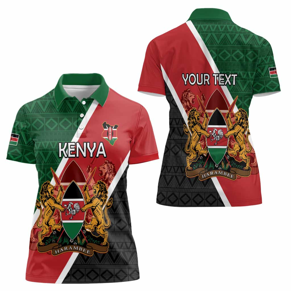 Personalised Kenya Women Polo Shirt Coat Of Arms Mix Flag Style