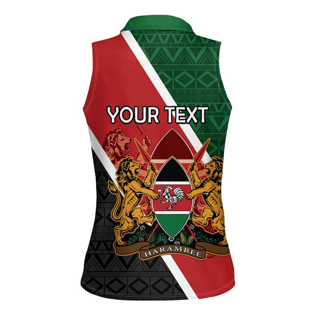 Personalised Kenya Women Sleeveless Polo Shirt Coat Of Arms Mix Flag Style