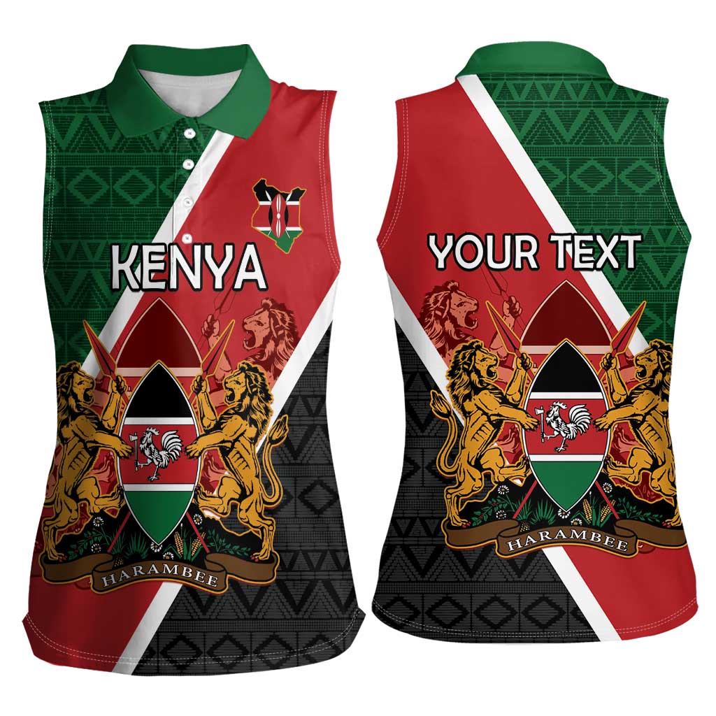 Personalised Kenya Women Sleeveless Polo Shirt Coat Of Arms Mix Flag Style