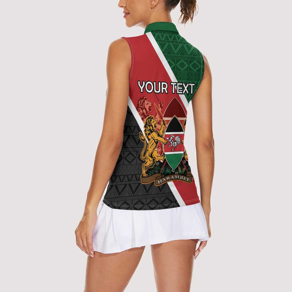 Personalised Kenya Women Sleeveless Polo Shirt Coat Of Arms Mix Flag Style