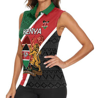 Personalised Kenya Women Sleeveless Polo Shirt Coat Of Arms Mix Flag Style