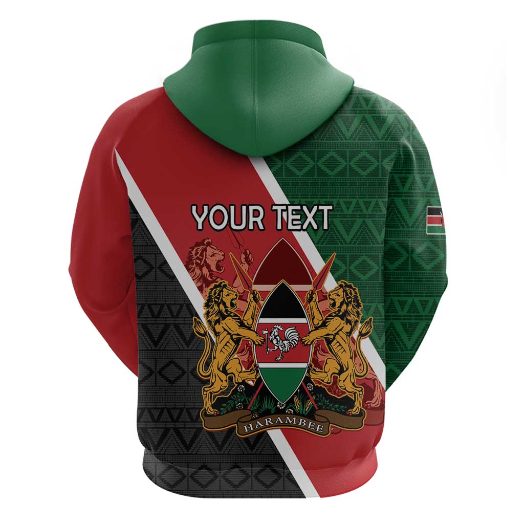 Personalised Kenya Zip Hoodie Coat Of Arms Mix Flag Style