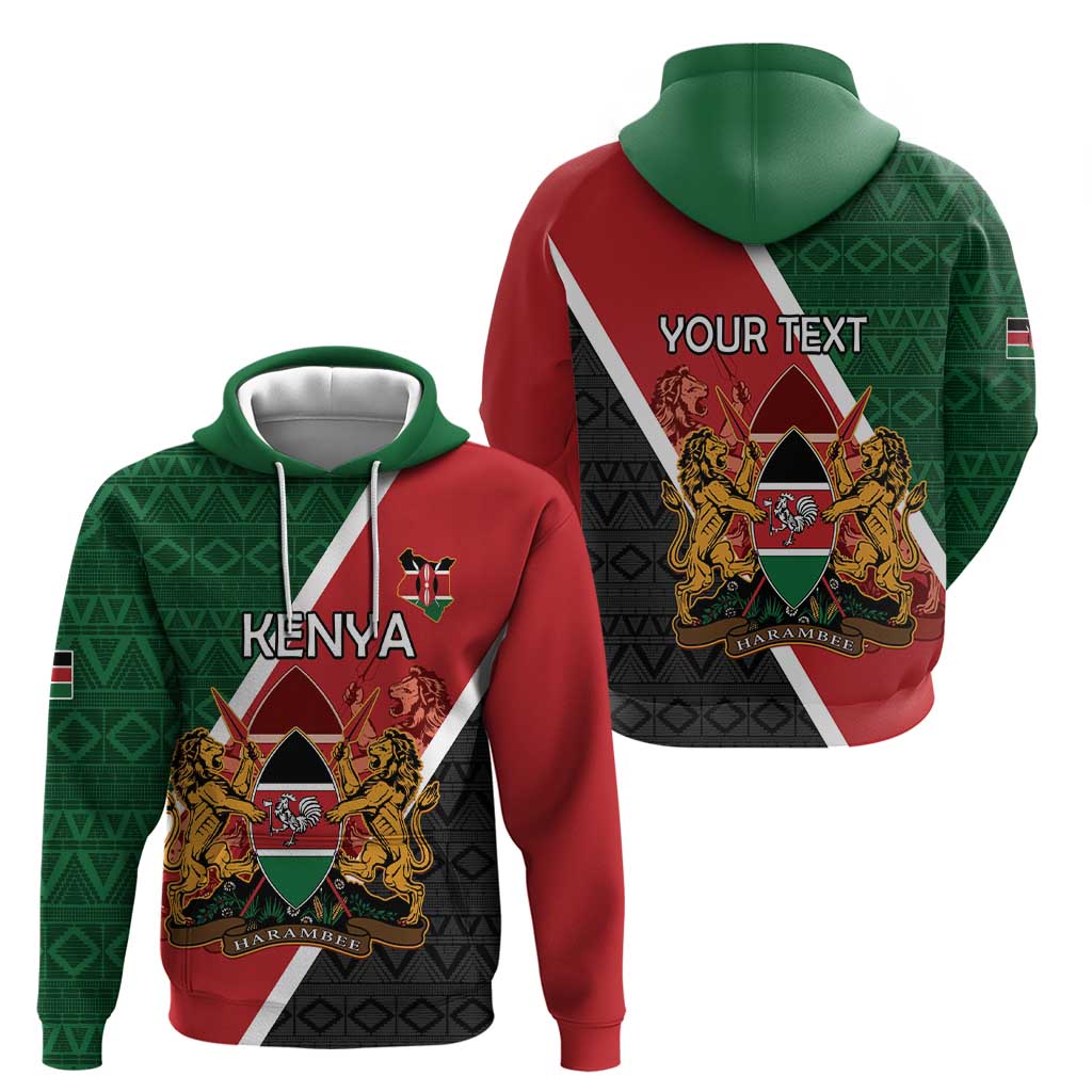 Personalised Kenya Zip Hoodie Coat Of Arms Mix Flag Style