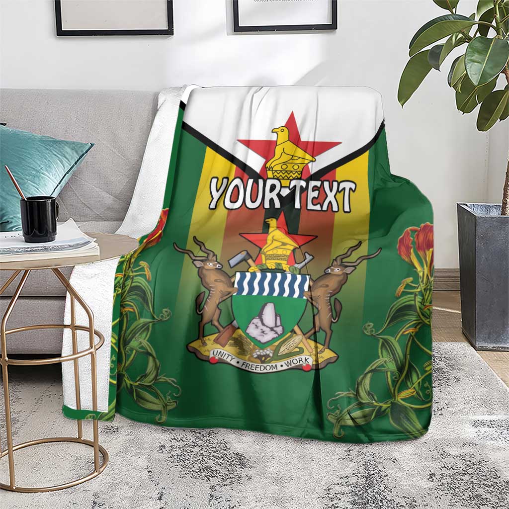 Personalised Zimbabwe Independence Day Blanket Gloriosa Flower - Flag Style