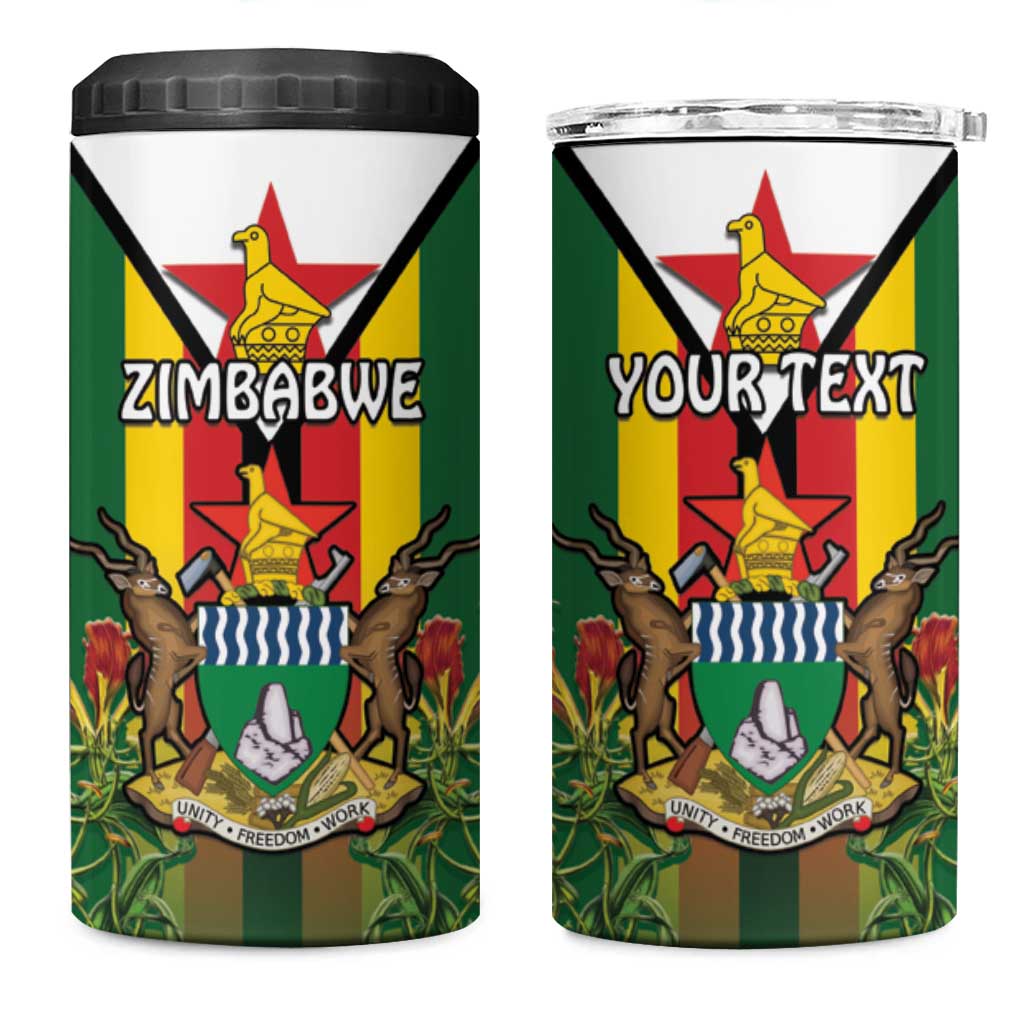 Personalised Zimbabwe Independence Day 4 in 1 Can Cooler Tumbler Gloriosa Flower - Flag Style