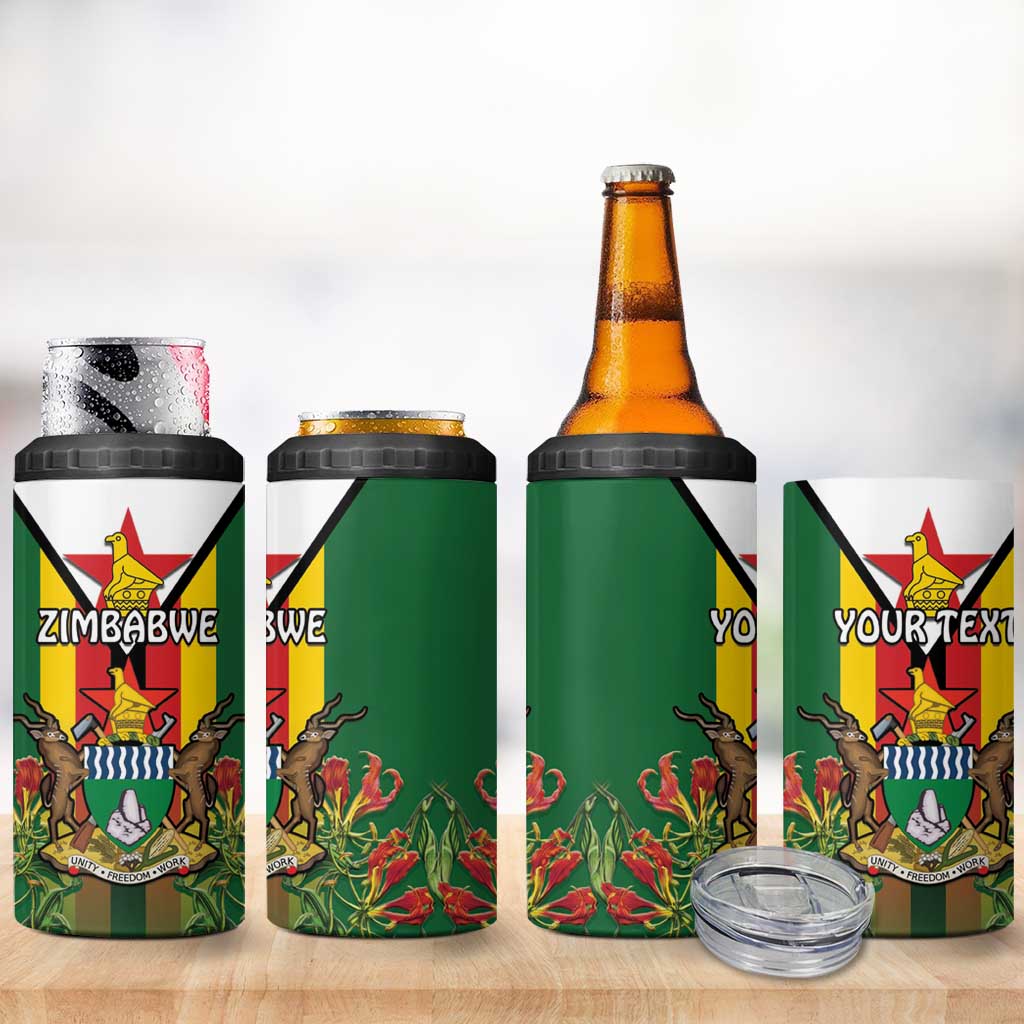 Personalised Zimbabwe Independence Day 4 in 1 Can Cooler Tumbler Gloriosa Flower - Flag Style