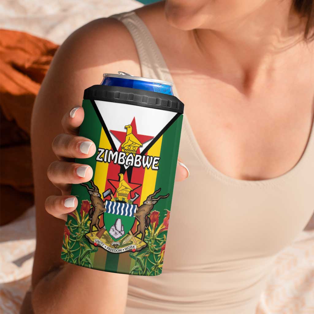Personalised Zimbabwe Independence Day 4 in 1 Can Cooler Tumbler Gloriosa Flower - Flag Style