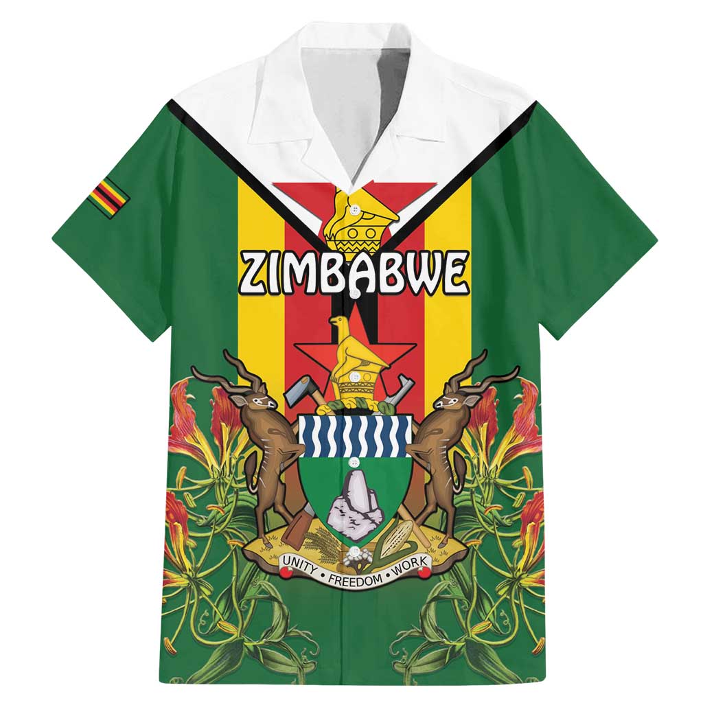Personalised Zimbabwe Independence Day Family Matching Mermaid Dress and Hawaiian Shirt Gloriosa Flower - Flag Style