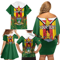 Personalised Zimbabwe Independence Day Family Matching Off Shoulder Short Dress and Hawaiian Shirt Gloriosa Flower - Flag Style