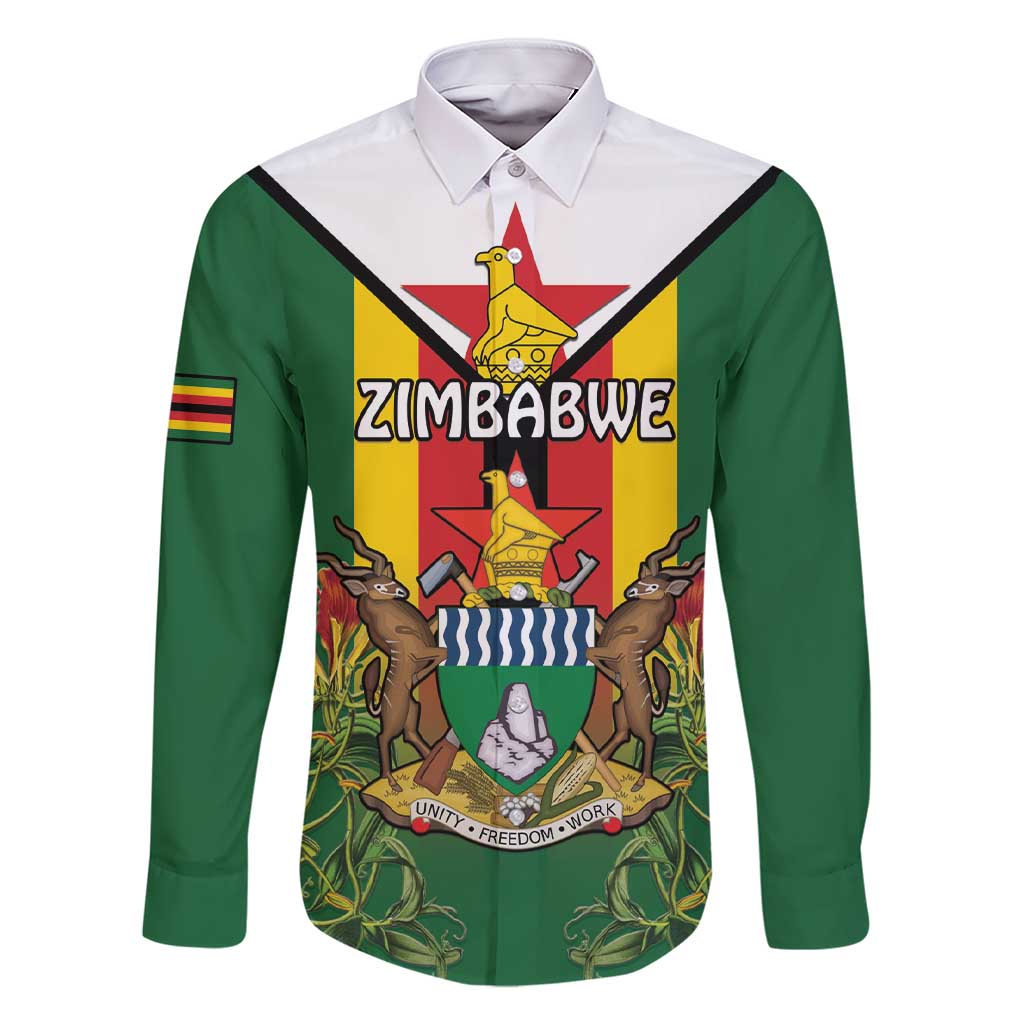Personalised Zimbabwe Independence Day Family Matching Short Sleeve Bodycon Dress and Hawaiian Shirt Gloriosa Flower - Flag Style