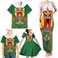 Personalised Zimbabwe Independence Day Family Matching Tank Maxi Dress and Hawaiian Shirt Gloriosa Flower - Flag Style