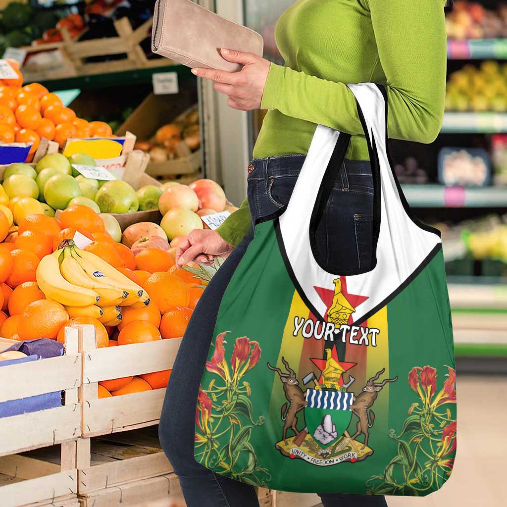 Personalised Zimbabwe Independence Day Grocery Bag Gloriosa Flower - Flag Style