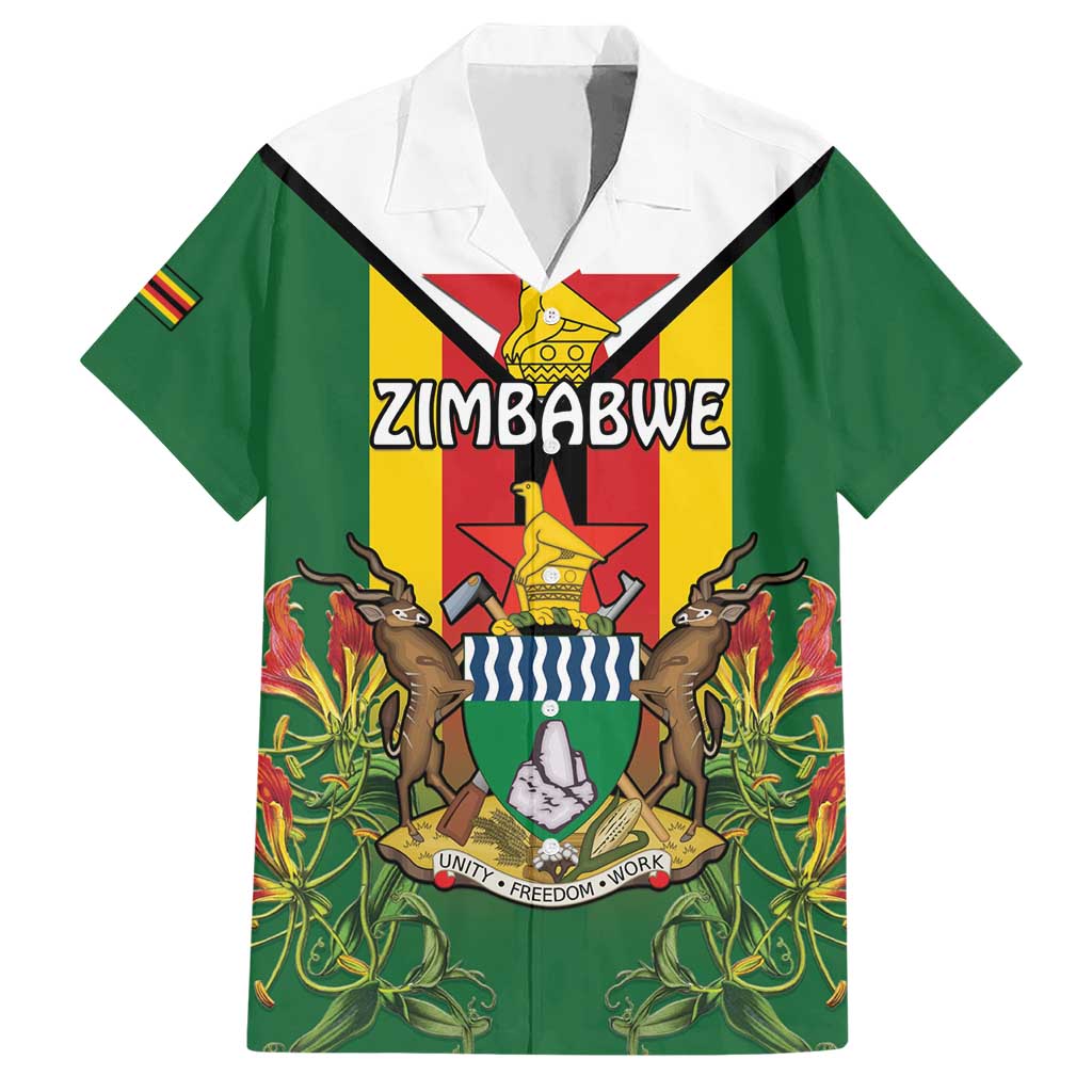 Personalised Zimbabwe Independence Day Hawaiian Shirt Gloriosa Flower - Flag Style