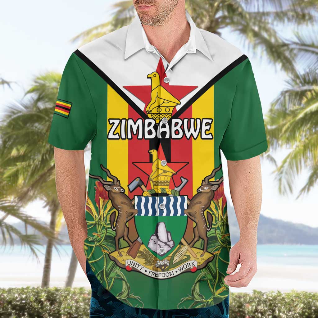 Personalised Zimbabwe Independence Day Hawaiian Shirt Gloriosa Flower - Flag Style