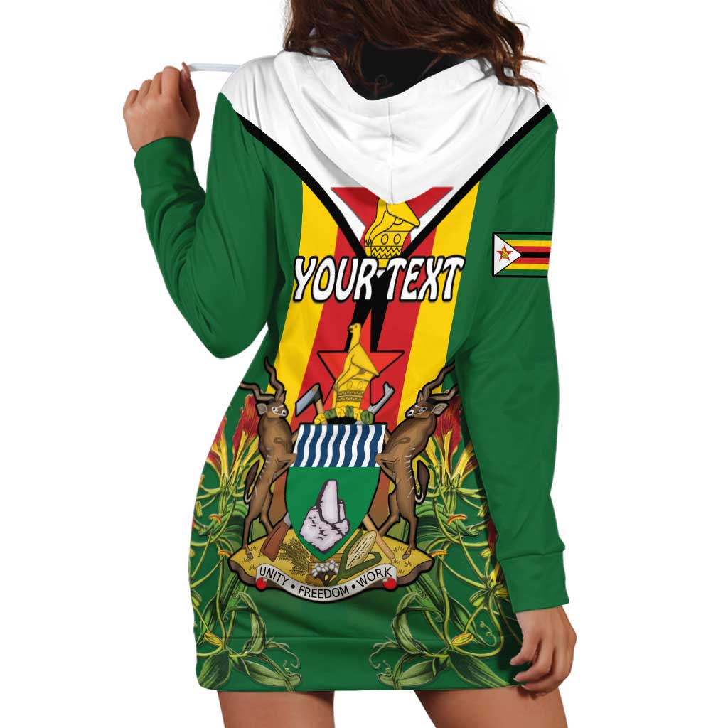 Personalised Zimbabwe Independence Day Hoodie Dress Gloriosa Flower - Flag Style