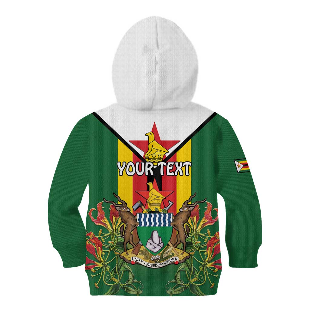 Personalised Zimbabwe Independence Day Kid Hoodie Gloriosa Flower - Flag Style