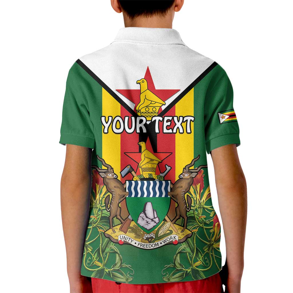 Personalised Zimbabwe Independence Day Kid Polo Shirt Gloriosa Flower - Flag Style