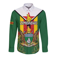 Personalised Zimbabwe Independence Day Long Sleeve Button Shirt Gloriosa Flower - Flag Style