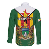 Personalised Zimbabwe Independence Day Long Sleeve Button Shirt Gloriosa Flower - Flag Style
