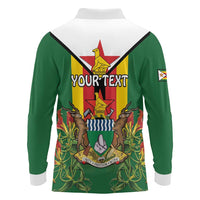 Personalised Zimbabwe Independence Day Long Sleeve Polo Shirt Gloriosa Flower - Flag Style