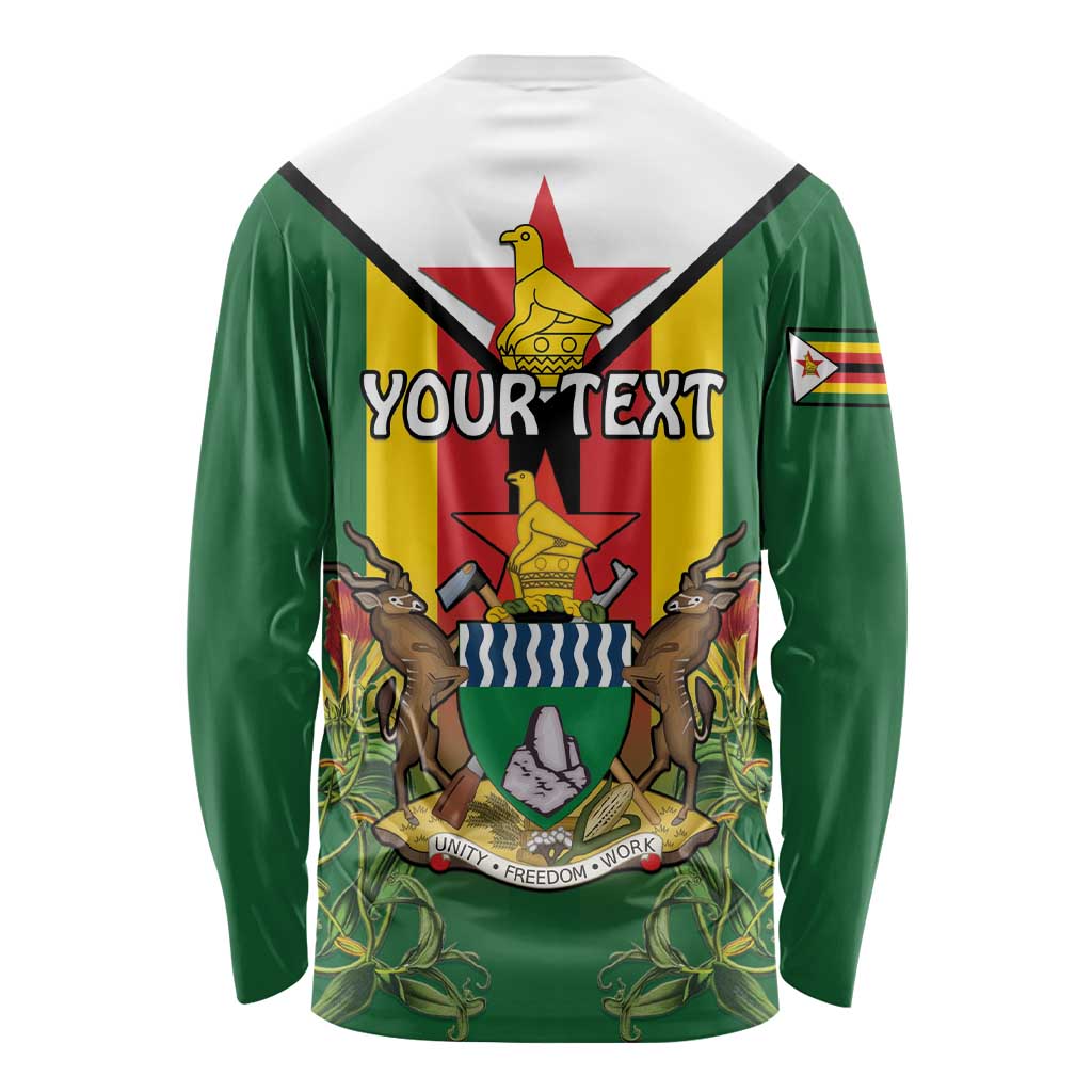 Personalised Zimbabwe Independence Day Long Sleeve Shirt Gloriosa Flower - Flag Style
