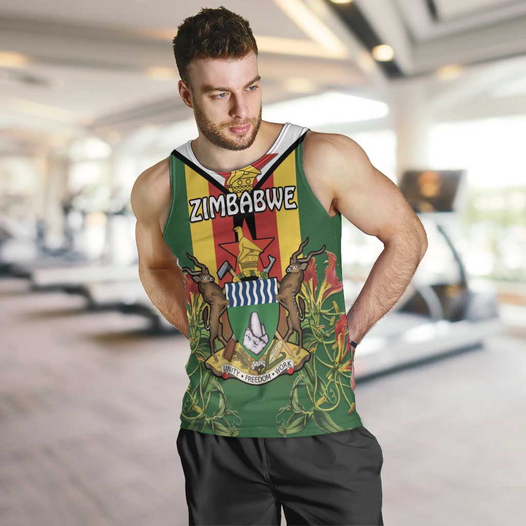 Personalised Zimbabwe Independence Day Men Tank Top Gloriosa Flower - Flag Style