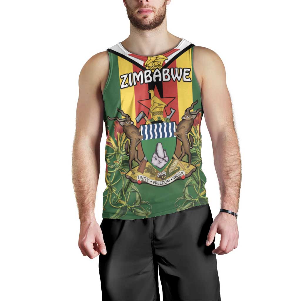 Personalised Zimbabwe Independence Day Men Tank Top Gloriosa Flower - Flag Style