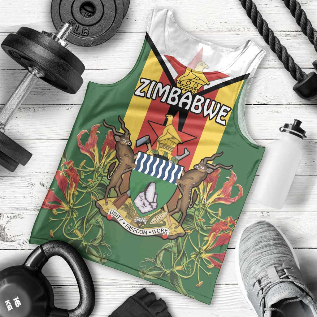 Personalised Zimbabwe Independence Day Men Tank Top Gloriosa Flower - Flag Style