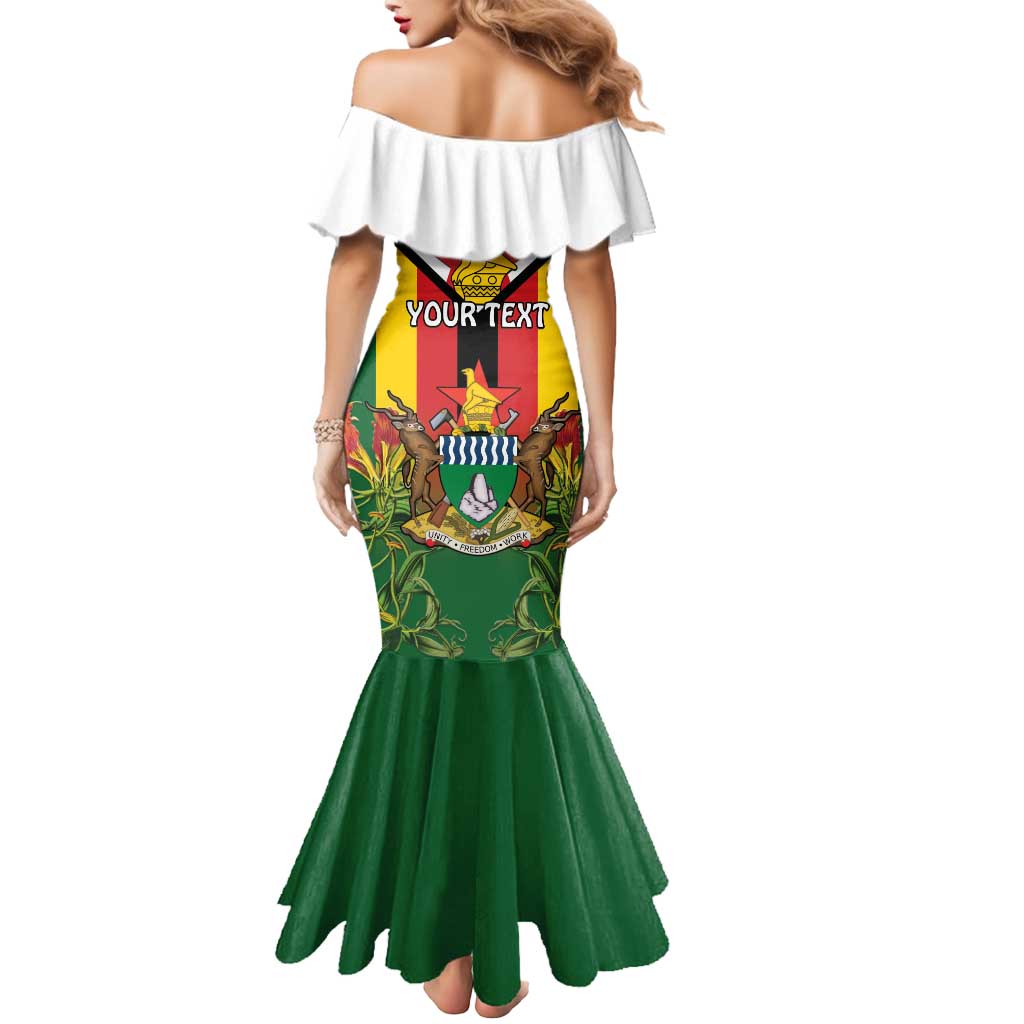 Personalised Zimbabwe Independence Day Mermaid Dress Gloriosa Flower - Flag Style