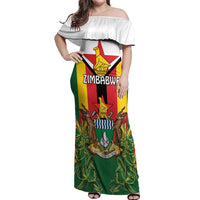 Personalised Zimbabwe Independence Day Off Shoulder Maxi Dress Gloriosa Flower - Flag Style