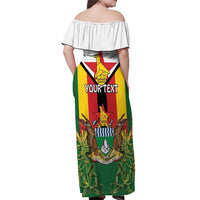 Personalised Zimbabwe Independence Day Off Shoulder Maxi Dress Gloriosa Flower - Flag Style