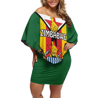 Personalised Zimbabwe Independence Day Off Shoulder Short Dress Gloriosa Flower - Flag Style