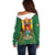 Personalised Zimbabwe Independence Day Off Shoulder Sweater Gloriosa Flower - Flag Style