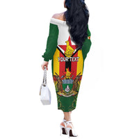 Personalised Zimbabwe Independence Day Off The Shoulder Long Sleeve Dress Gloriosa Flower - Flag Style