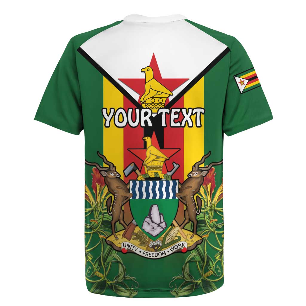 Personalised Zimbabwe Independence Day Rugby Jersey Gloriosa Flower - Flag Style
