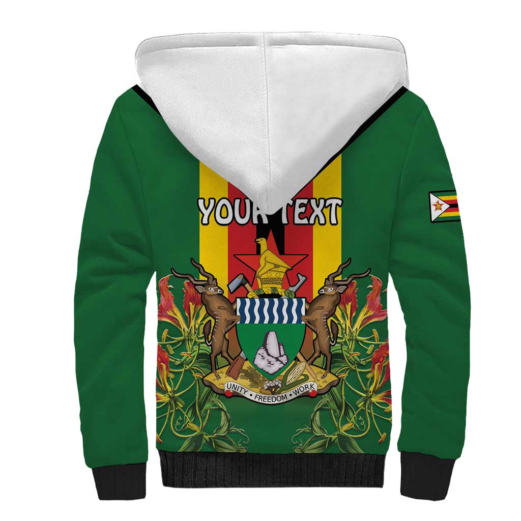 Personalised Zimbabwe Independence Day Sherpa Hoodie Gloriosa Flower - Flag Style