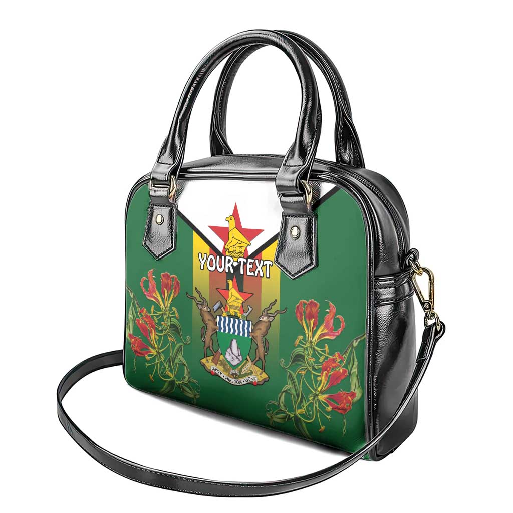 Personalised Zimbabwe Independence Day Shoulder Handbag Gloriosa Flower - Flag Style