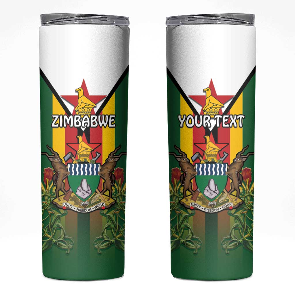 Personalised Zimbabwe Independence Day Skinny Tumbler Gloriosa Flower - Flag Style