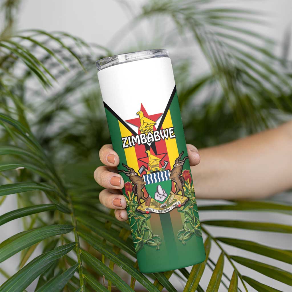 Personalised Zimbabwe Independence Day Skinny Tumbler Gloriosa Flower - Flag Style