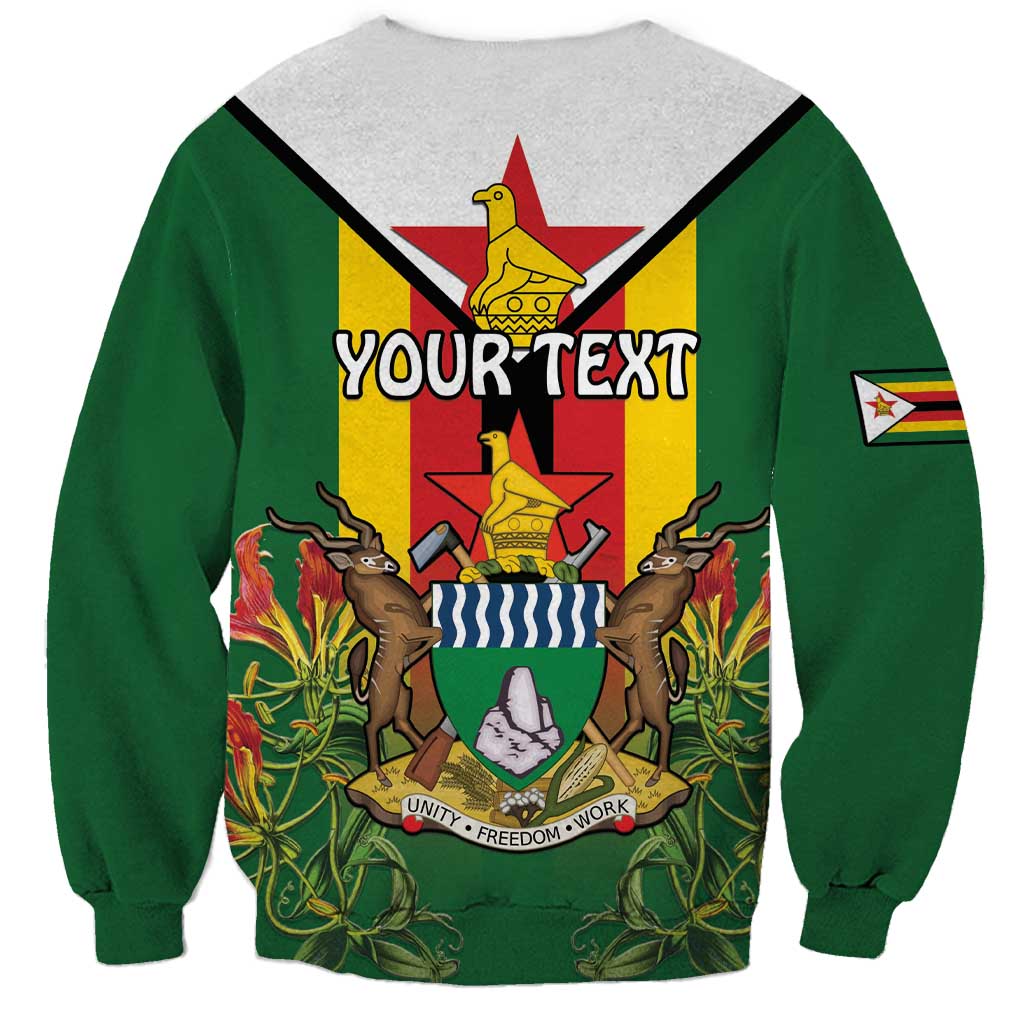 Personalised Zimbabwe Independence Day Sweatshirt Gloriosa Flower - Flag Style