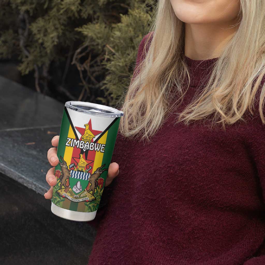 Personalised Zimbabwe Independence Day Tumbler Cup Gloriosa Flower - Flag Style
