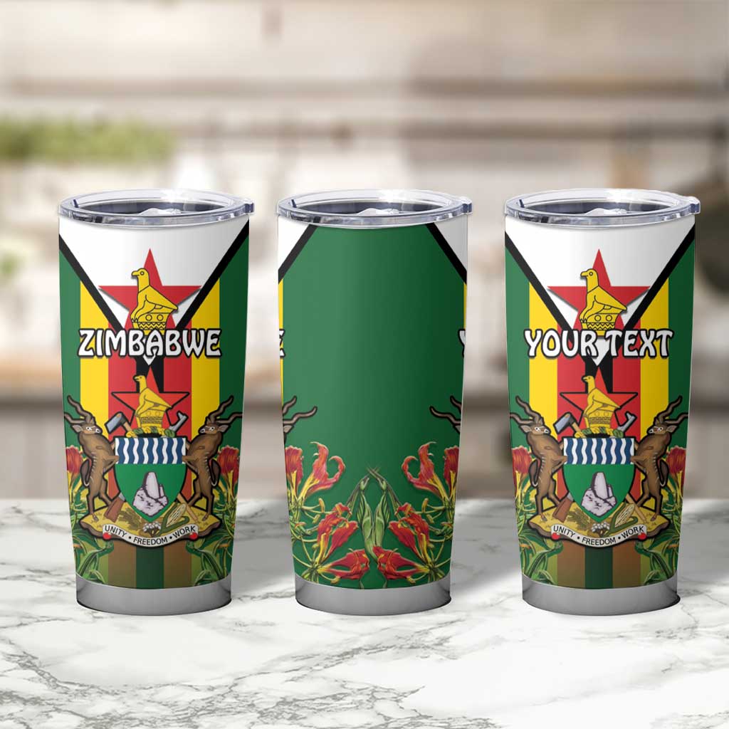 Personalised Zimbabwe Independence Day Tumbler Cup Gloriosa Flower - Flag Style