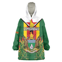 Personalised Zimbabwe Independence Day Wearable Blanket Hoodie Gloriosa Flower - Flag Style