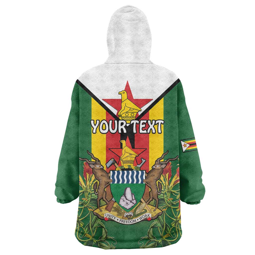 Personalised Zimbabwe Independence Day Wearable Blanket Hoodie Gloriosa Flower - Flag Style