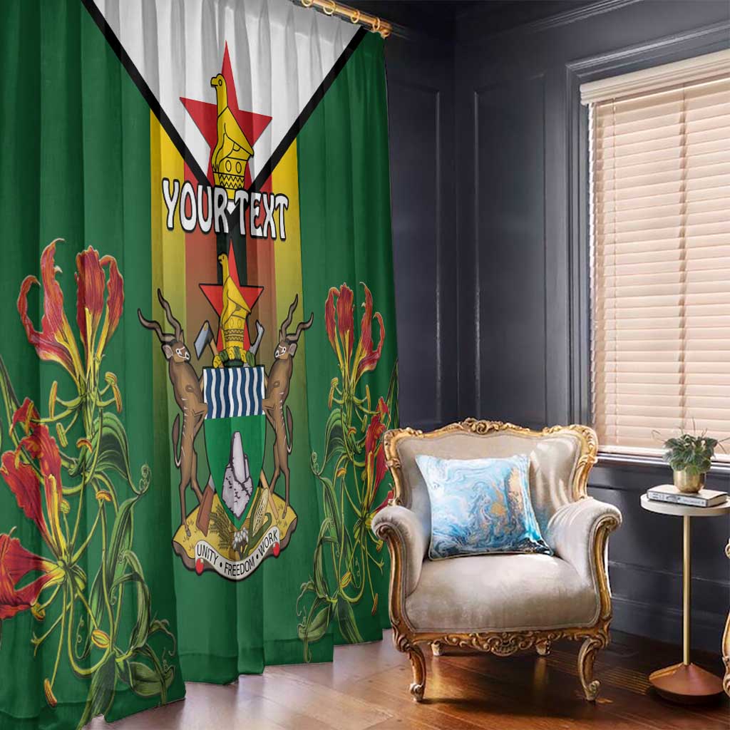 Personalised Zimbabwe Independence Day Window Curtain Gloriosa Flower - Flag Style